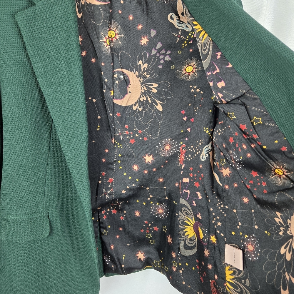 Philosophy Womens Size 6 Green Waffle Knit Celestial Print Lined Blazer Jacket - Picture 8 of 13